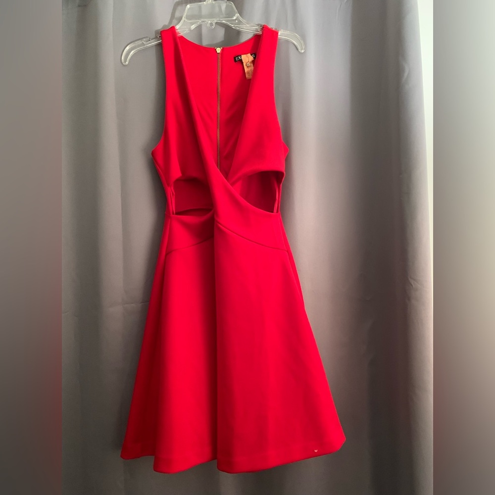 Red party dress with cutouts